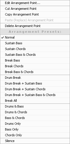 Music arrangement presets: drum breaks, bass variations