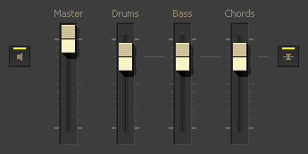 Sound mix - volume controls for Master, Drums, Bass, Chords